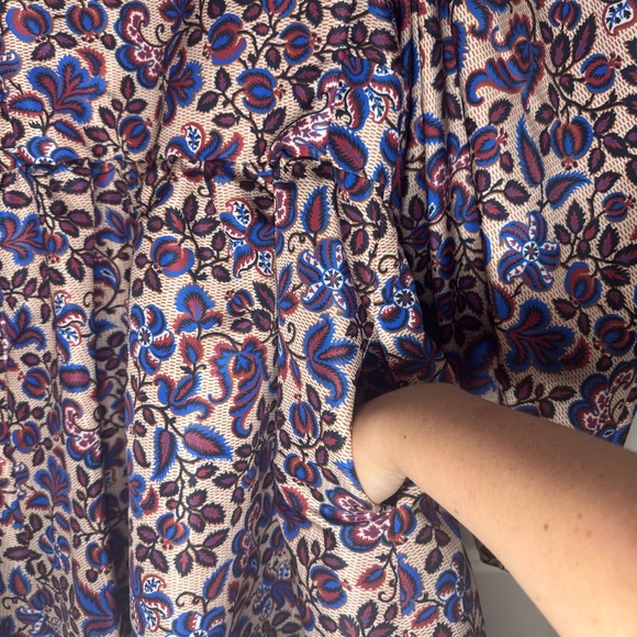 La Double J Dolly Floral Ortica Blue Print Puff Sleeve A Line Dress - Picture 9 of 15